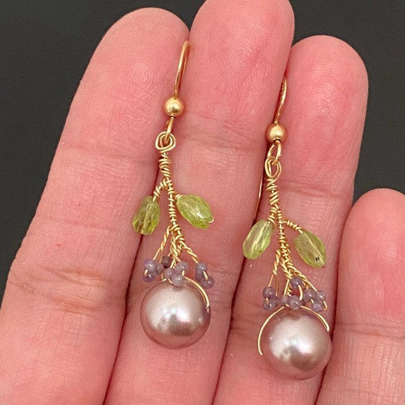 Handmade 14/20 GF Gold-filled Faux Pearl Wire Wrap Beaded Drop Earrings 4g - Picture 4 of 12